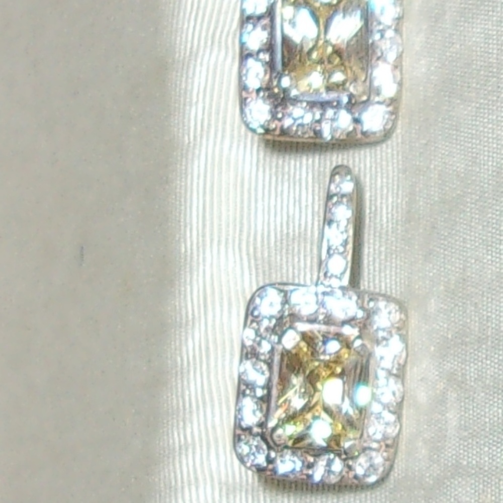 Yellow & White CZ Lever Back Earrings